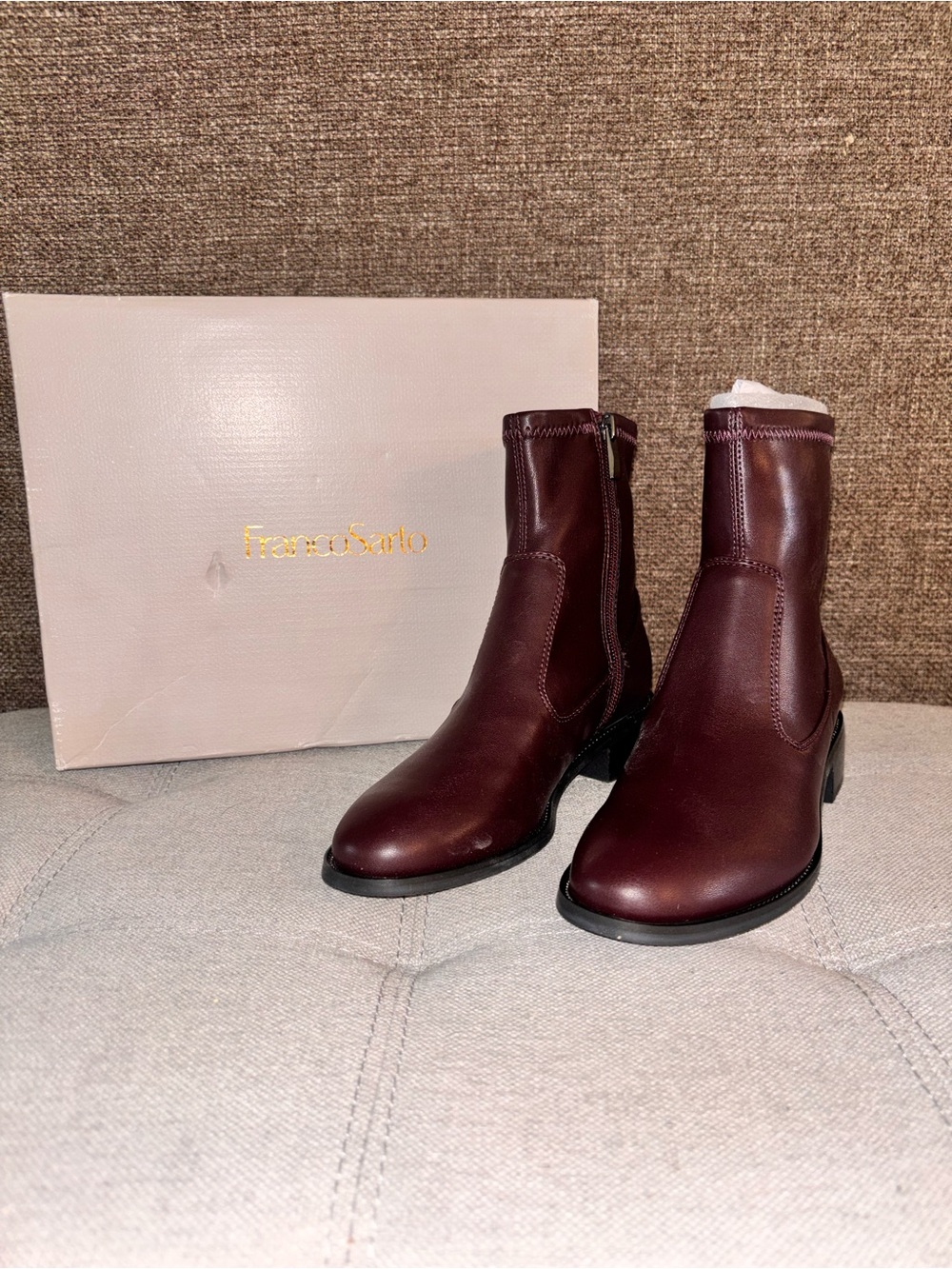 Franco Sarto Women's Burgundy Leather Ankle Boots